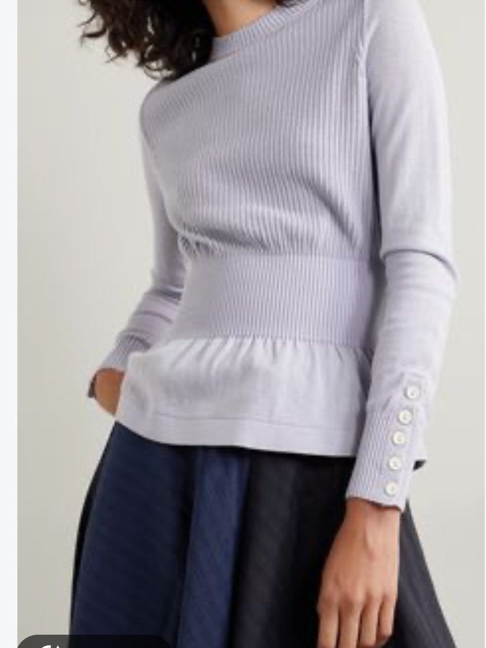 3.1 Phillip Lim Lilac Ribbed Peplum Long Sleeve Top